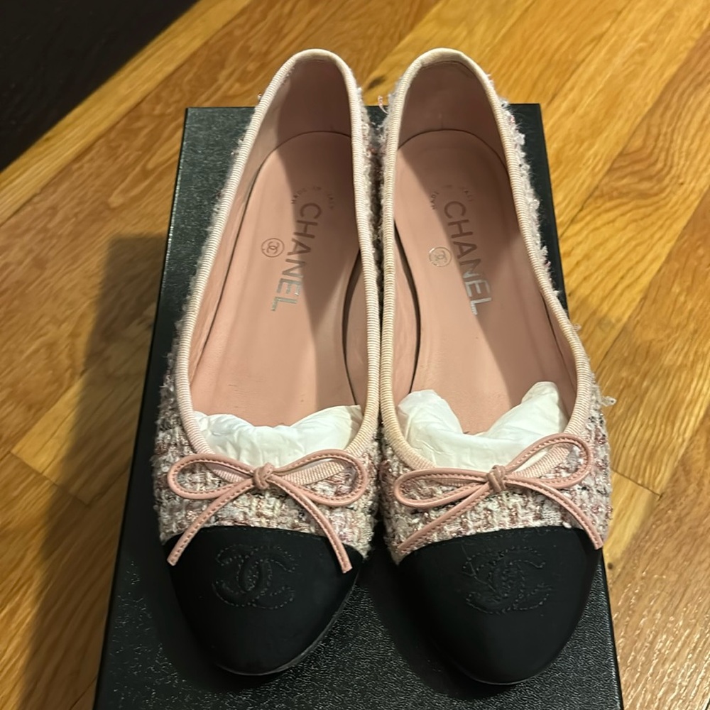 Chanel tweed flats